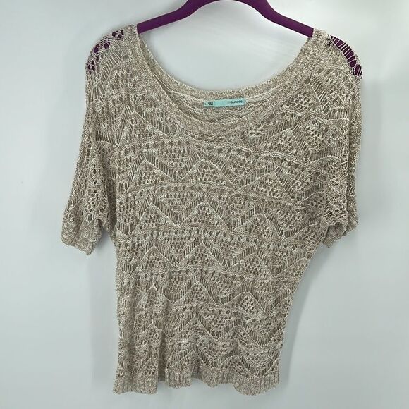 Maurices
open knit crochet boho ivory metallic copper sweater large - Picture 6 of 9